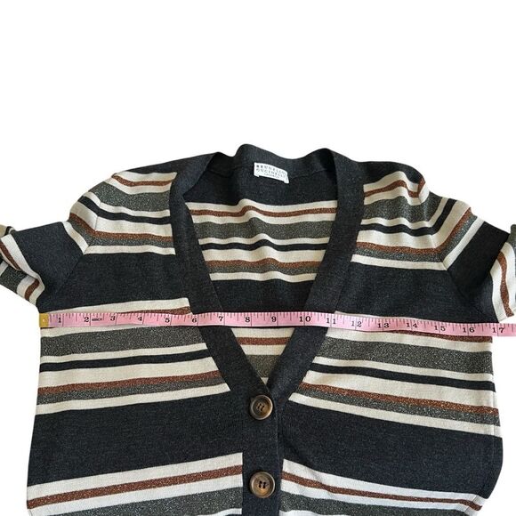 Brunello Cucinelli Wool Cashmere Metallic Stripe V-Neck Cardigan Small - Picture 7 of 12